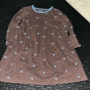 Brown Dress with Blue Deer Pattern